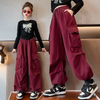 Kids Teen Girl Casual Solid Color Multi-Pocket Cargo Pants