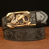 Men Fashion Casual Business Solid Color Embossed Leather Dragon Metal Buckle Belt