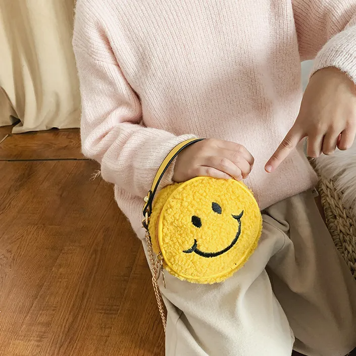 (Buy 1 Get 2) Cute Smiley Pattern Short Plush Crossbody Bag