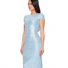 Elegant Women Solid Color Dequin Design Short Sleeve Backless Maxi Party Evening Dress