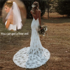 Women Elegant Sleeveless Solid Color Lace Patchwork Backless Sweep Length Wedding Evening Dress