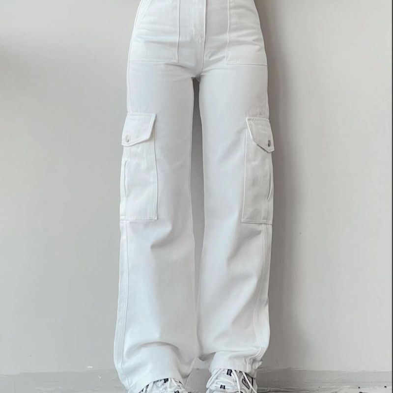 Women Fashion Casual Solid Color Cargo Pants