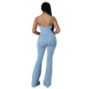 Women Solid Color Suspender Strap Hollow Flared Fashion Jumpsuit