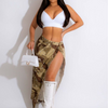 Women'S Fashion Personality Camouflage Wash Pocket Slit Tassel Skirt