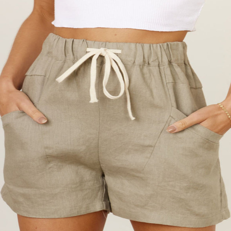 Women Fashion Casual Basic Solid Color Drawstring Waist Lace-Up Shorts