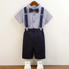 Kids Toddler Big Boys Spring Summer Autumn Fashion Casual British Style Bow Stripe Waistcoat Shirt Suspender Trousers Boys Party Clothing Set