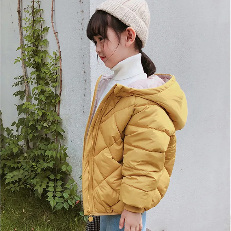 Winter Kids Rhombus Pattern Long-Sleeve Hooded Coat