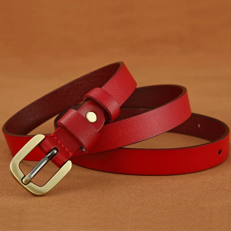 (Buy 1 Get 1) Women Fashion Casual Retro Solid Color Square Pin Buckle Genuine Leather Thin Belt