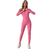 Women Athleisure Solid Color Stand Collar Zipper Long Sleeve Slim Fit Sports Jumpsuit