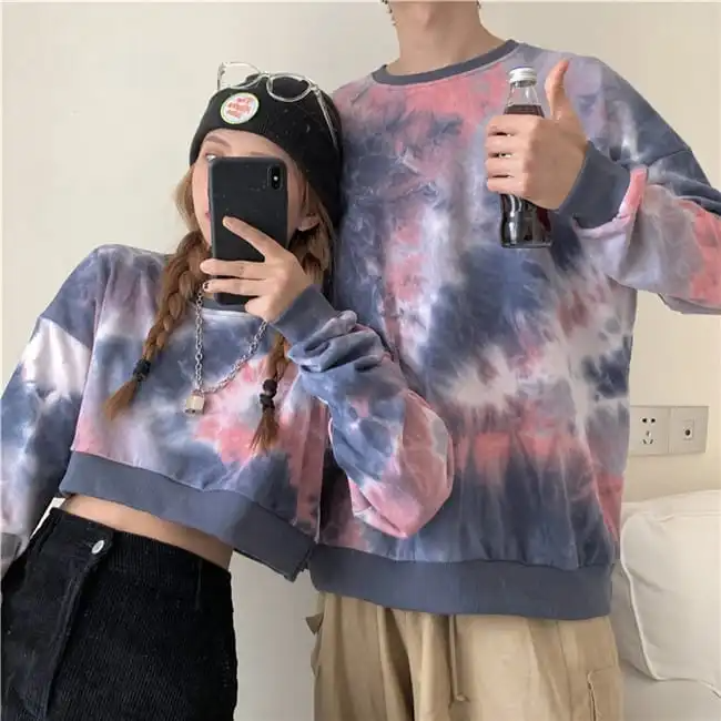 Fashion Tie Dye Long Sleeve Round Neck Couple Sweater