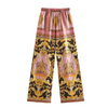 Summer Vacation Women Fashion Satin Graphic Printed Shirt And Wide-Leg Pants Set