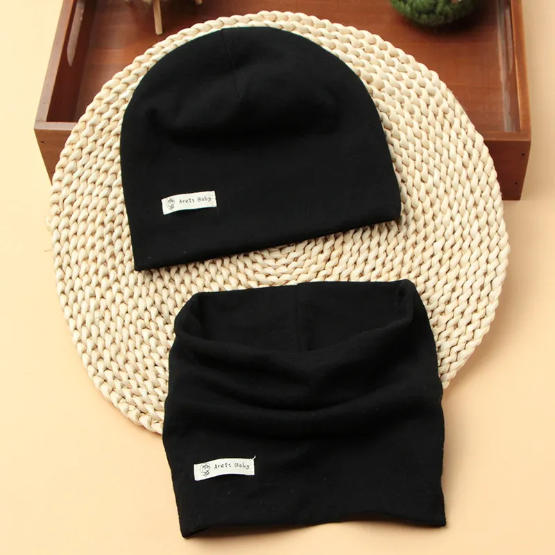 Kids Unisex Autumn Winter Fashion Casual Cute Solid Color Cotton Stripe Hat Scarf Two Set