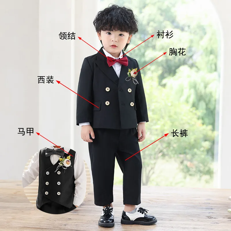 Kids Toddler Big Boys Autumn Winter Fashion Casual British Style Bow Waistcoat Shirt Pants Boys Party Clothing Set