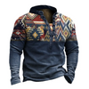 Men Ethnic Vintage Printed Long Sleeve Polo Shirt