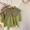 Kids Toddler Girls Fashion Casual Cute Solid Color Embroidery Floral Plaid Lapel Dress