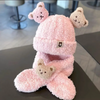 (Buy 1 Get 1) Kids Unisex Autumn Winter Fashion Casual Cute Solid Color Cartoon Bear Hat Scarf Two Set
