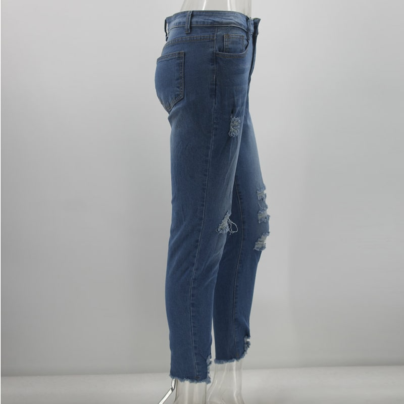 Women Figure Flattering Raw Hem Ripped Jeans