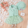 Kids Fashion Sling Butterfly Mesh Skirt Sleeveless Suit Hat Four-Piece Set