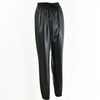 Women Fashion Drawstring Design Solid Color PU Leather Jogger Pants