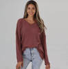 Women Autumn Loose V-Neck Large Size Knitted Bottoming Solid Color Top