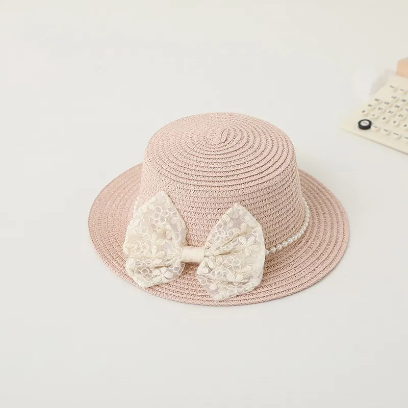 (Buy 1 Get 1) Kids Girls Fashion Casual British Style Bow Straw Woven Sunhat