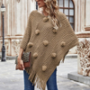 Autumn And Winter Women Fashion Solid Color Fur Ball Fringed Shawl Sweater Coat