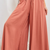 Women Fashion Casual Solid Color Elastic Waist Wide Leg Pants