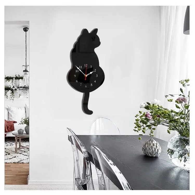 Children Room Wagging Tail Cat Shape Acrylic Wall Clock