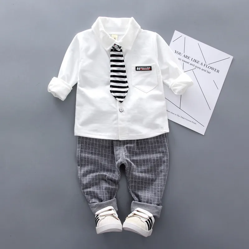 Kids Toddler Boy Fashion Long Sleeve Two Piece Bow Tie Shirt