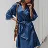 Fashion Lapel Single-Breasted Lace-Up Casual Denim Dress