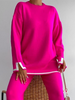 Autumn Winter Women Round Neck Long Sleeve Contrast Color Sweatshirt And Pants Athleisure Set