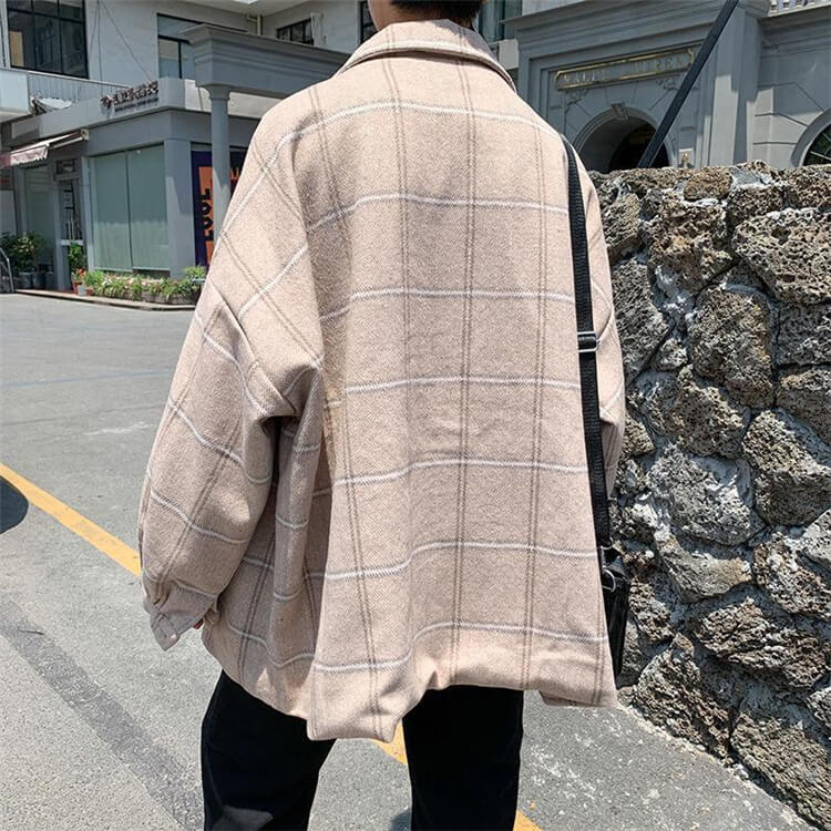 Men Fashion Plaid Printing Single-Breasted Coat