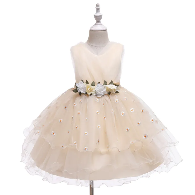 Kids Toddler Big Girls Fashion Party Cute Sweet Floral Solid Color Pleated Sleeveless Mesh Party Tutu Dress