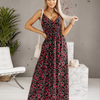 Women Fashion Sexy Floral Printing V-Neck Slip Long Dress