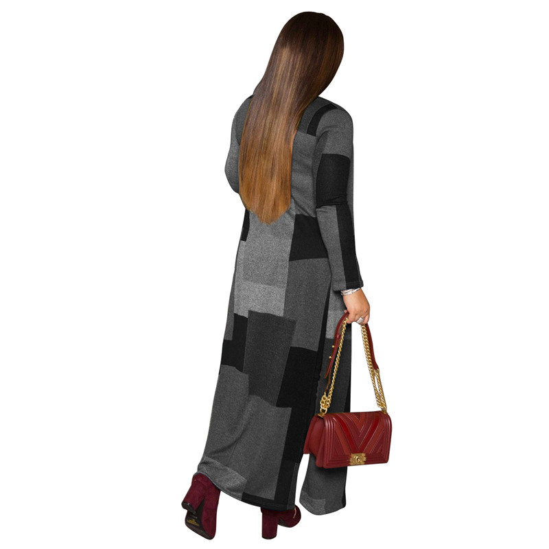 Women Fashion Contrast Color Plaid Print Long Sleeve Cardigan Coat