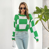 Women Simple Long Sleeve Plaid Jacquard Loose Knit Sweater