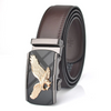 Men Fashion Casual Business Solid Color Leather Eagle Metal Buckle Belt