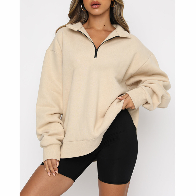 Women Autumn Winter Casual Half-Zipper Pullovers Long Sleeve Sweatshirts