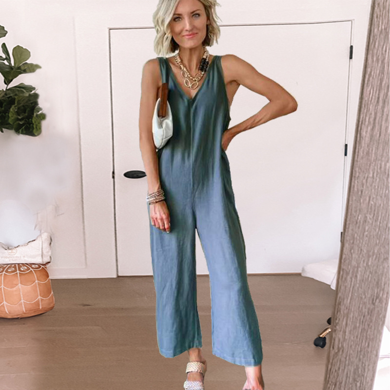 Women Loose Vest Top Ninth Pants Jumpsuit