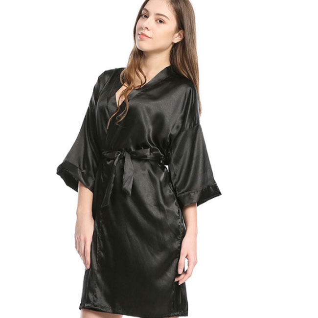 Women Solid Color Mid-Length Homewear Sleep-Robe