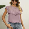 Women Lace Embroidered Collar Ruffles Sweet Loose Short Sleeve Shirt Blouse