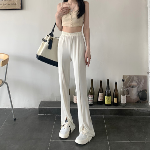 Women'S Fashion Casual Thin High Waist Loose Drape Straight Leg Suit Trousers