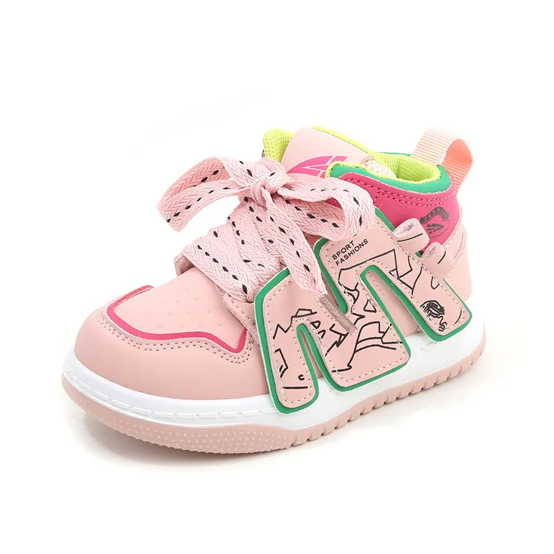 Kids Boys Girls Fashion Casual Round-Toe Lace-Up Colorblock High Top Sneakers