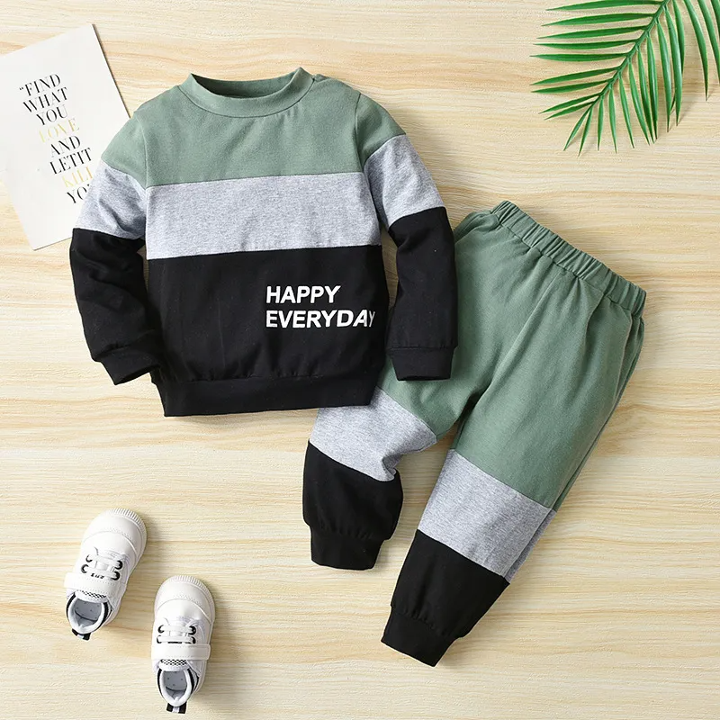 Kids Baby Boys Autumn Winter Fashion Casual Color Matching Letter Sweatshirts Long Sleeve Trousers Set