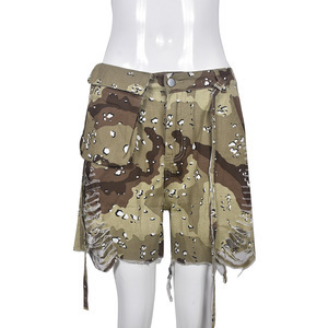 Women Fashion Street Casual Camouflage Printing Ripped Shorts