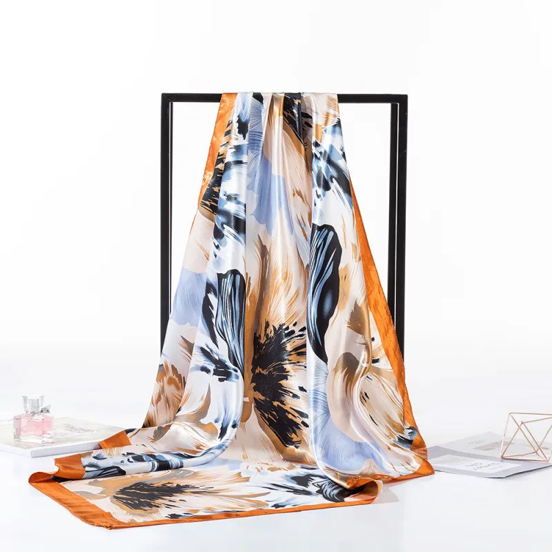 (Buy 1 Get 2) 90Cm Women'S Fashion Graffiti Printing Imitation Satin Silk Scarf