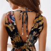 Women Fashion Flower Printing V Neck Dress