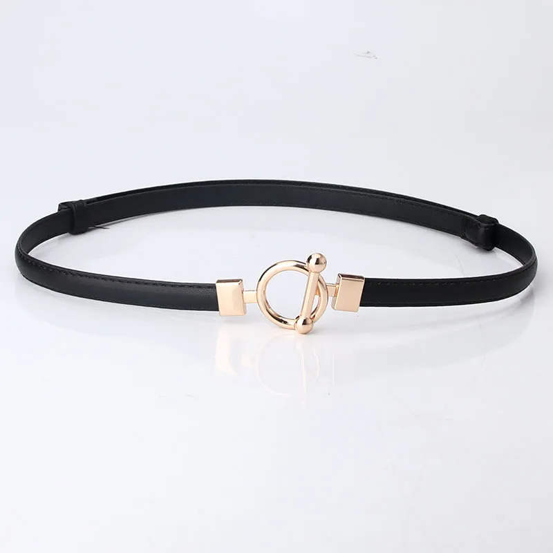 Women Fashion Simple Alloy Round Buckle Pu Belt