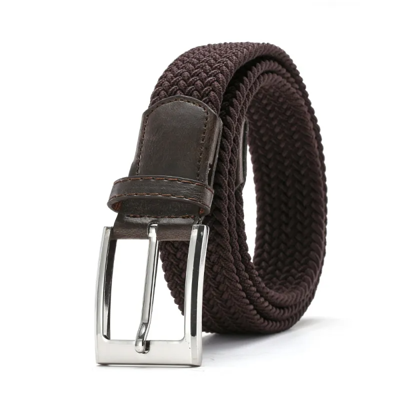 Men Fashion Casual Solid Color Versatile Canvas Woven Metal Buckle Belt