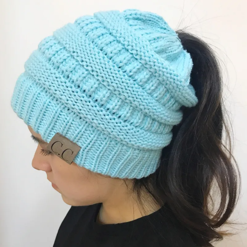 (Buy 1 Get 1) Women Winter Stretch Knitted Ponytail Hats